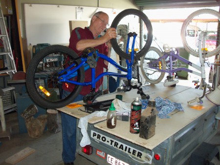Dave Bird working on a cycle